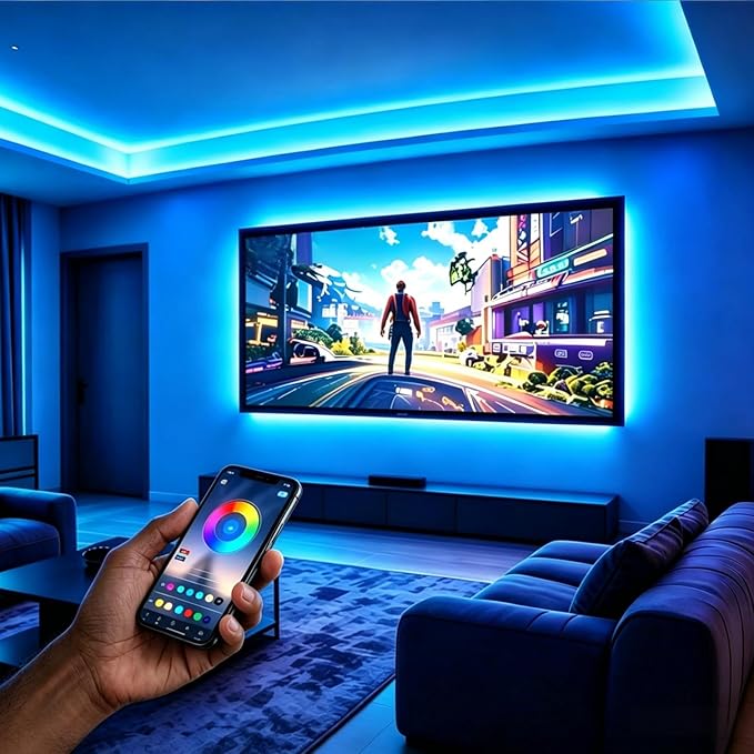 MORIACC LED Lights for TV, 16.4ft TV LED Backlight for 45-75 Inch TVs, Strip Lights with Music Sync, Bluetooth APP and Remote Control, USB Powered for Bedroom Gaming Home Decor