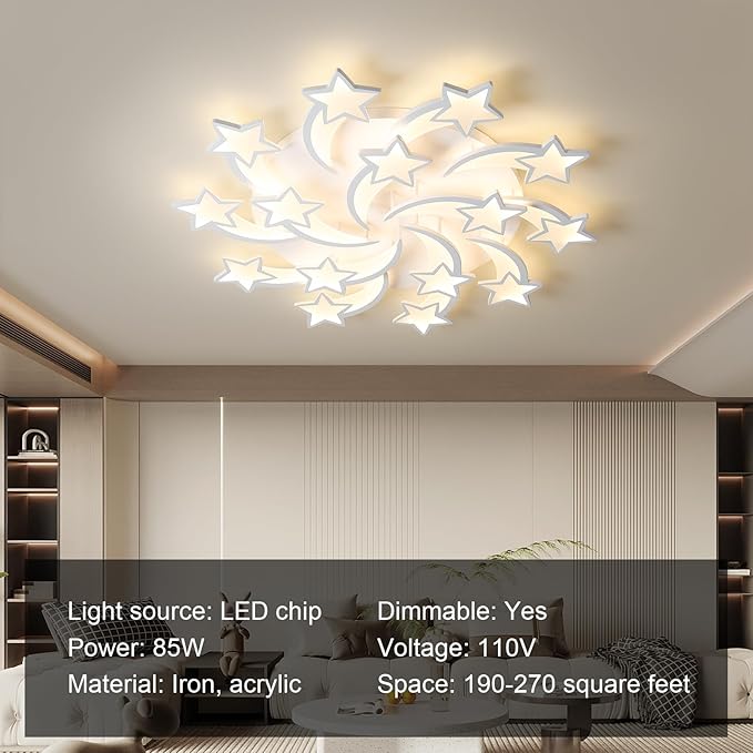 JAYMP Star Shaped Ceiling Light Dimmable Modern Ceiling Lamp Remote Control LED Lighting Fixture for Bedroom Living Room Dining Room (White/15 Stars)