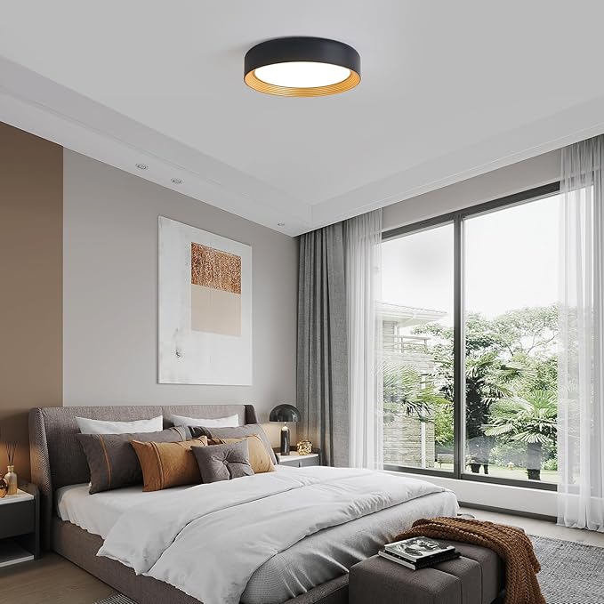 Dimmable Modern LED Flush Mount Ceiling Light,15.7 Inch 5CCT 36W/3000K-6000K,Minimalist Round Black and Gold Close to Ceiling Lighting Fixtures for Bedrooms,Dining Rooms,Living Room,Kitchens