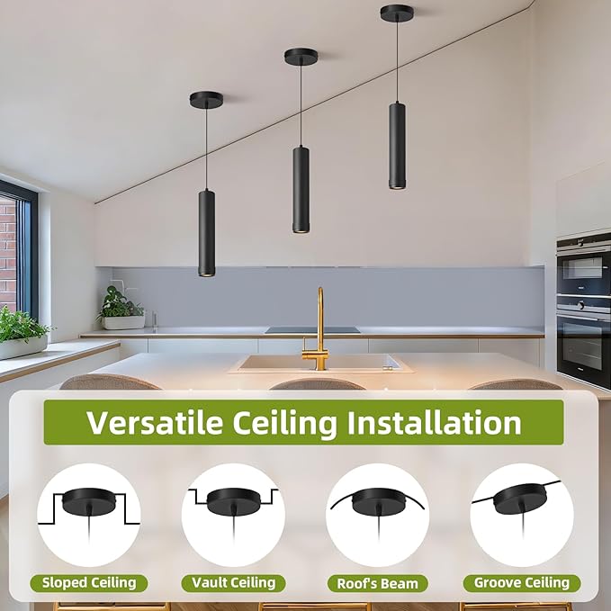 OKELI Black LED Mini Pendant Light, Dimmable Hanging Pendant with Adjustable Beam Angle, 3CCT 2700K–6000K Modern Pendant Light for Kitchen Island, Bar Counter or Bedroom, 12W 11.8", 1 Pack