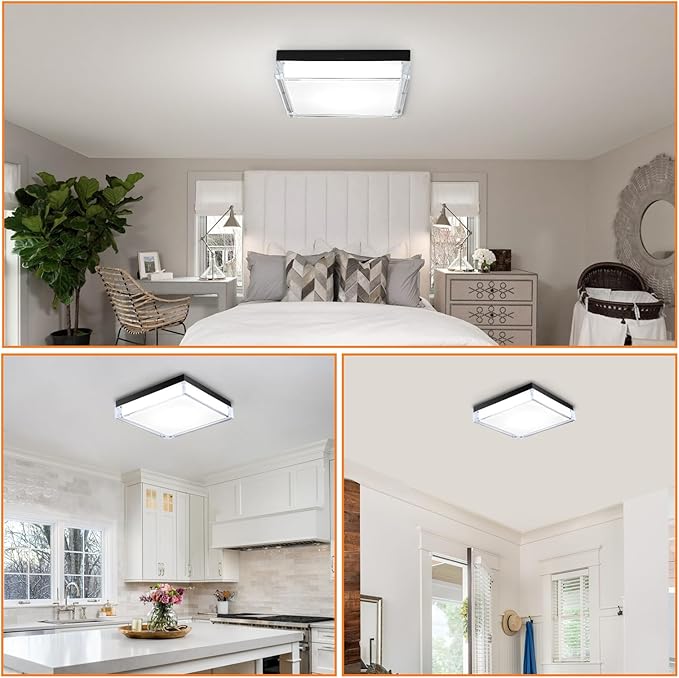 11 Inch Square Flush Mount Ceiling Light Fixture Crystal Style, 3000K/4000K/5000K Adjustable Modern Farmhouse LED Ceiling Lights for Hallway, Bathroom, Kitchen, Crystal Prismatic Featured