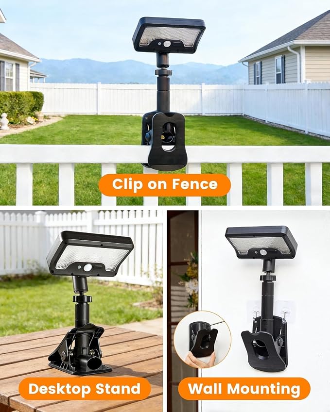 Clip On Solar Lights Outdoor, Motion Sensor Outdoor Lights, 92 LEDs 600LM Solar Fence Lights Outdoor Waterproof,Security Lights for Fence, Deck, Gutter (2, Clamp/Black/3000K)