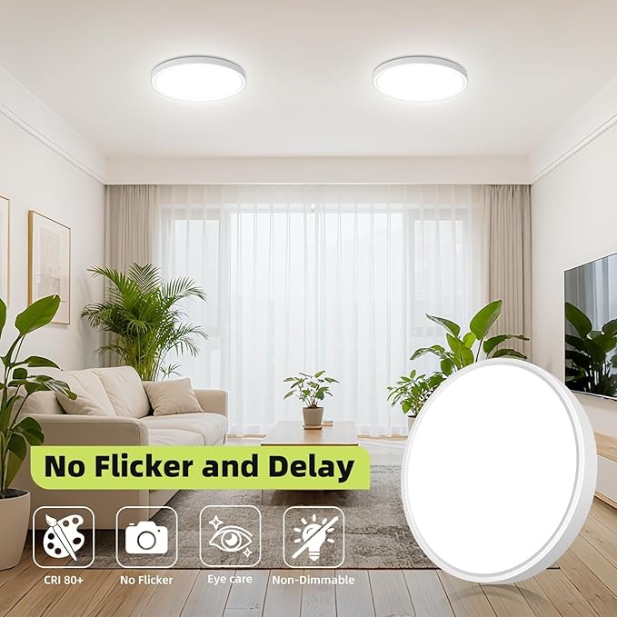 hepside 7 Inch White Flush Mount Ceiling Light, 15W 1800LM Ceiling Light Fixture,3000K/3500K/4000K/5000K/6500K Color Selectable, LED Flat Ultra-Thin Round Lighting Fixture for Closet Bathroom Hallway