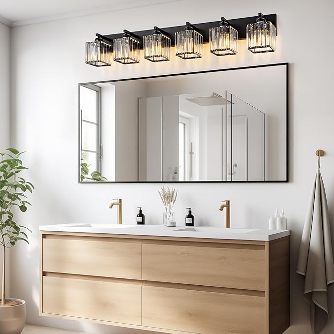 Modern Black Crystal Bathroom Vanity Light for Bathroom 6 Light Vanity Lighting Fixtures Over Mirror Wall Sconce