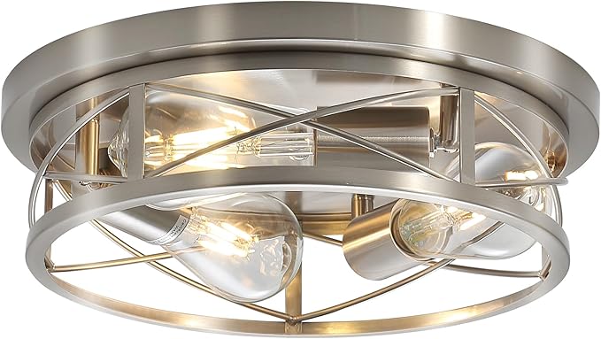 Brushed Nickel Farmhouse Ceiling Light Fixtures,3 Lights Flush Mount Ceiling Light,Bathroom Light Fixtures Ceiling Mount for Hallway Bedroom Kitchen 1 Pack