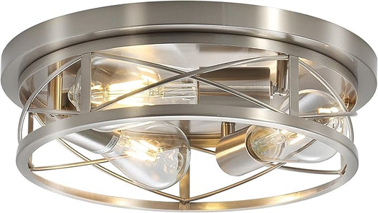 Brushed Nickel Farmhouse Ceiling Light Fixtures,3 Lights Flush Mount Ceiling Light,Bathroom Light Fixtures Ceiling Mount for Hallway Bedroom Kitchen 1 Pack
