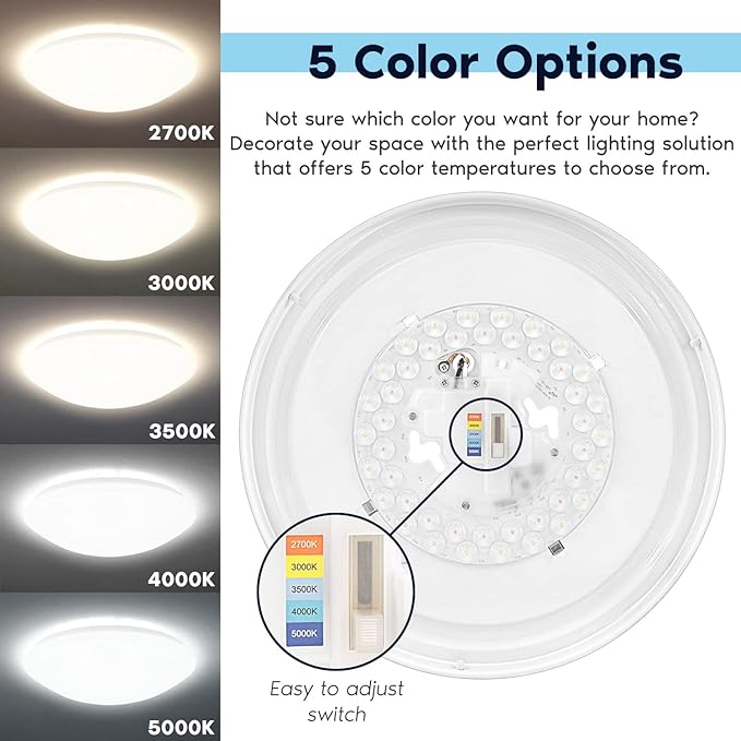 LUXRITE 14 Inch LED Flush Mount Ceiling Light, 25W, 5 CCT Color Selectable 2700K | 3000K | 3500K | 4000K | 5000K, 1875 Lumens, Dimmable Ceiling Light Fixture, Damp Rated, Energy Star, ETL Listed