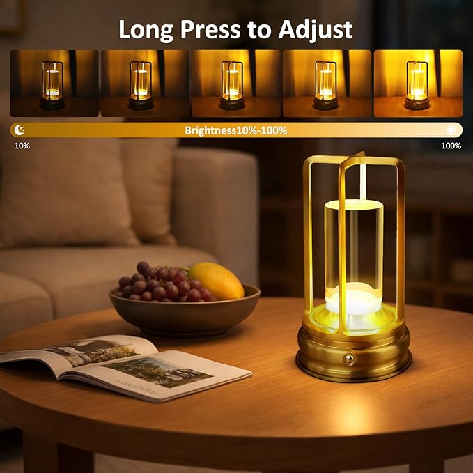 Rechargeable Table Lamp - 2-Pack Cordless lamp - Touch Control Lamp with 2000mAh Battery, 3000K Stepless Dimming Wireless Lamp for Bedroom, Dining Table, Counter & Living Room