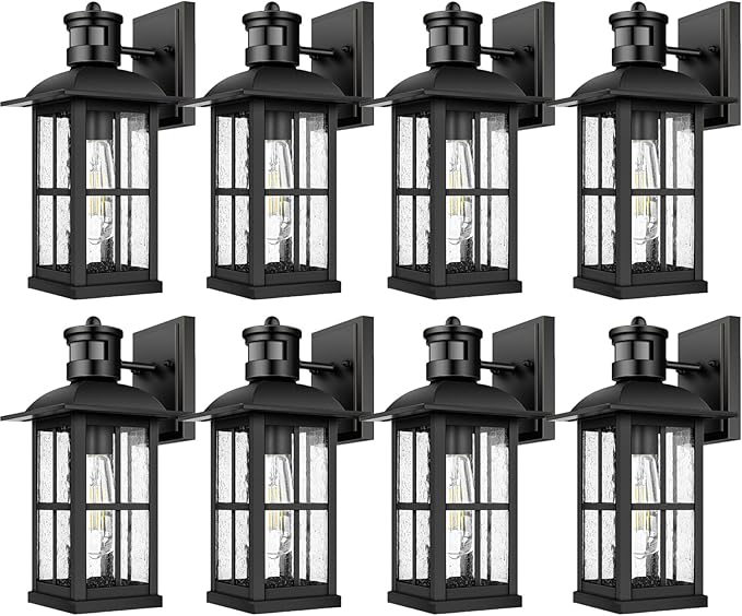 8-Pack 15inch Large Outdoor Wall Lights,Modern Black Exterior Lantern Wall Light Fixture with E26 Sockets & Tempered Glass,Waterproof Porch Wall Lighting for Garage,Garden,