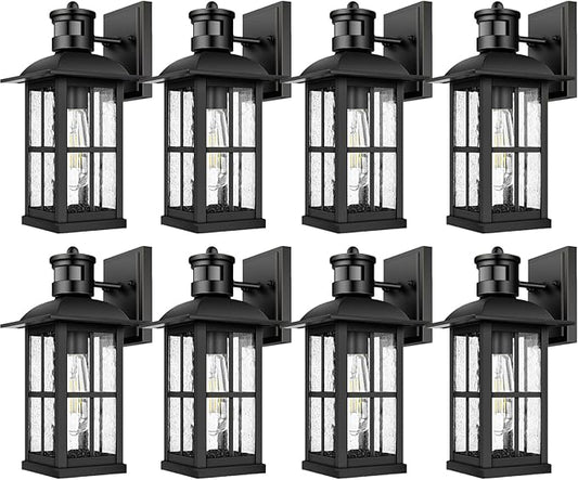 8-Pack 15inch Large Outdoor Wall Lights,Modern Black Exterior Lantern Wall Light Fixture with E26 Sockets & Tempered Glass,Waterproof Porch Wall Lighting for Garage,Garden,