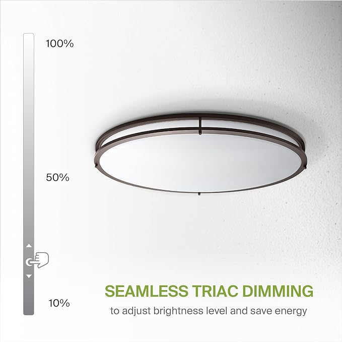 ASD LED 24" Oval Flush Mount Lighting, Close to Ceiling Light Fixture | 5CCT, Dimmable, ETL Listed | 38W 3289LM 2700-5000K 120V | Low Profile Double Ring Lamp | Dark Bronze