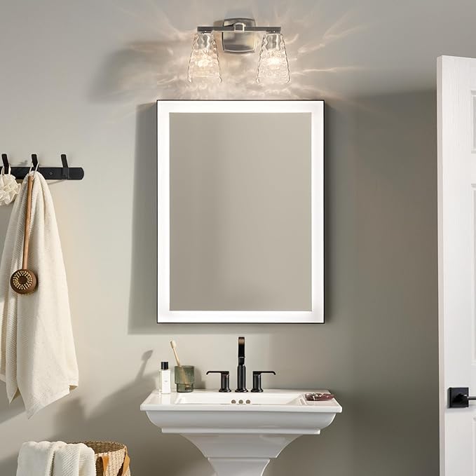 Kichler Marant 2-Light Bathroom Vanity Light Fixture with Clear Water Glass in Brushed Nickel, Modern Wall Mount Light for Bathroom Over Mirror (14.25 in x 9.5 in), 55215NIWTR