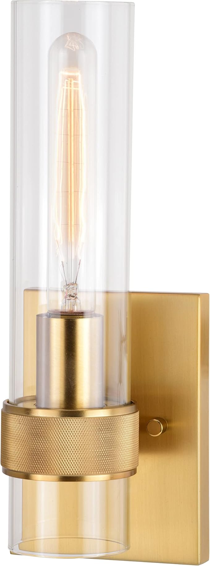 VAXCEL Bari 1 Light Satin Brass Contemporary Wall Sconce with Clear Cylinder Glass