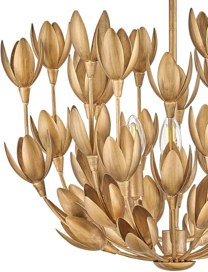 Hinkley Flora Large Convertible Semi-Flush Mount Ceiling Light, from the Lisa McDennon Collection, Handmade, Hand-Painted, Bulbs Nestled Inside Flowers, Converts to Pendant, in Burnished Gold