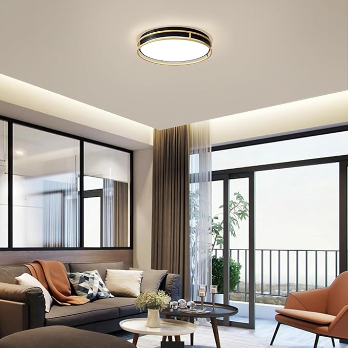 Pevfah Modern Flush Mount Ceiling Light, 5CCT 2700 K-6000 K Dimmable Black and Gold Ceiling Lighting Fixture, Minimalist Round LED Ceiling Lamp for Kitchen, Bedroom, Hallway, Living Room-16.5 Inch