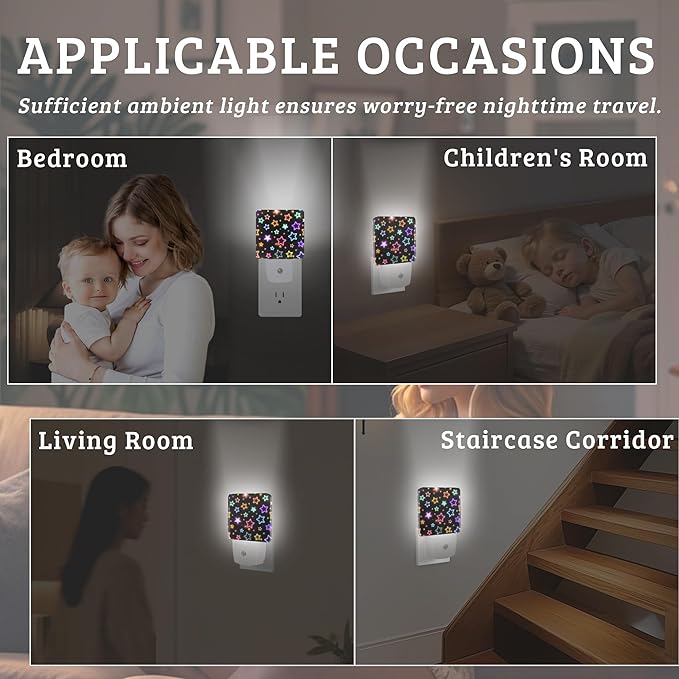 Colorful Stars Night Light, Dusk to Dawn Nightlight with Auto Sensor Lamp Home Indoor Stairway Kitchen Corridor, Night Lights Plug Into Wall Decorative for Boys Girls Women Men Room Gifts