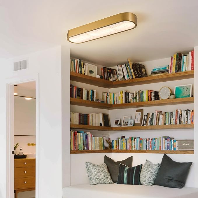 EDISLIVE Alabaster LED Ceiling Light,23.6" Dimmable Marble LED Flush Mount Ceiling Light Low Profile Light Fixture 3000K 30W for Kitchen Bedroom Living Room Gold
