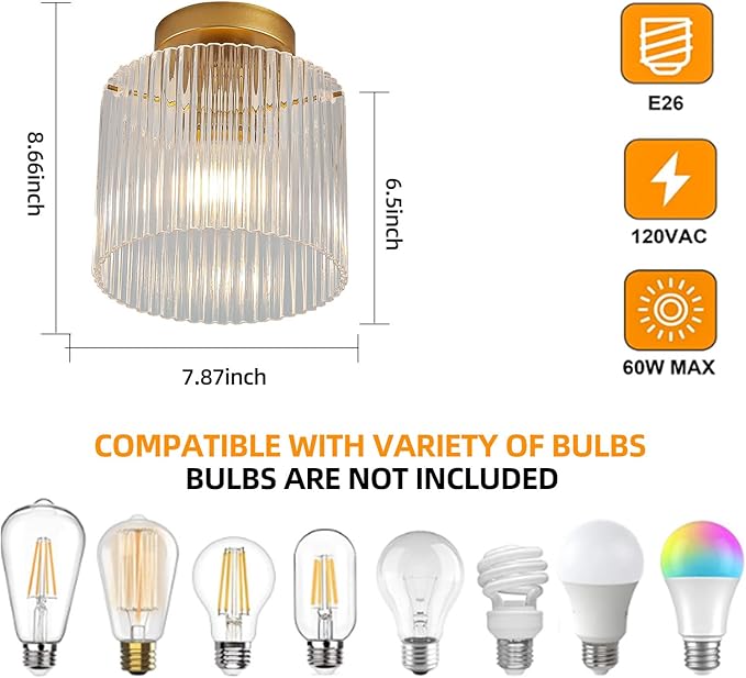 Modern Semi Flush Mount Ceiling Light, Industrial Clear Glass Ceiling Light Fixture, Crystal Ceiling Lamp, Modern Ceiling Lamps, Farmhouse Light for Entryway Hallway Kitchen Dining Room