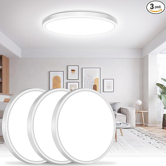 Brightever 15 Inch Large Flush Mount Ceiling Light Fixtures, 4000LM 300W Equivalent, 5000K Daylight White, 0.67 Inch Ultra Thin 30W Surface Mount LED Ceiling Lights for Bathroom, Non-Dimmable, 3 Packs