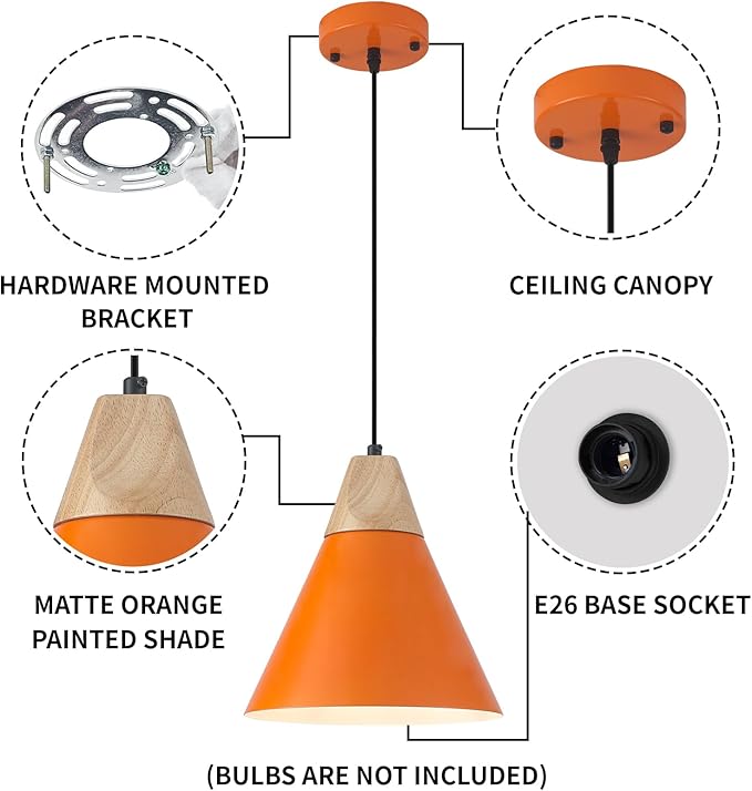 Kitchen Pendant Lights,11.8inches 2 Packs Orange Pendant Light, Farmhouse Pendant Light, Pendant Lights Kitchen Island for Living Room, Bedroom, Dinning Room