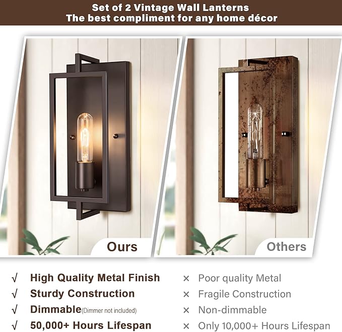 Maylaywood Industrial Wall Sconces Set of 2, Vintage Brown Wall Light Fixture E26 Base, Metal Rustic Wall Mount Lamp, Modern Indoor Lighting Hardwired