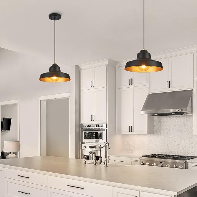 12 Inch Black Pendant Light Fixture,Farmhouse Hanging Lamp Adjustable Height Dome Pendant Lights for Kitchen Island Dining Room,3 Pack