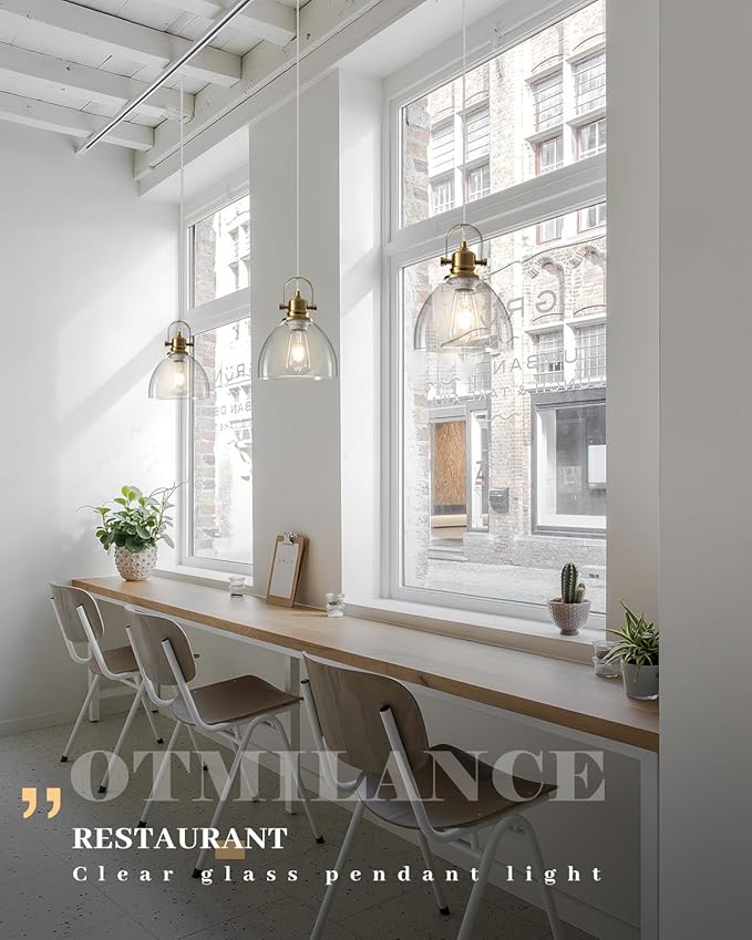 Glass Pendant Lights Kitchen Island 3 Packs, Gold Kitchen Pendant Lighting Over Island, 7.5 inch Modern Kitchen Island Pendant Lights, Farmhouse Pendant Light for Kitchen, Bedroom, Bathroom