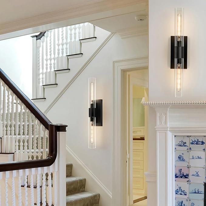 24.8" L Wall Sconces 2-Lights Black Wall Lights Fixtures Morden Cylinder Wall Light for Bathroom Vanity Light Indoor Wall Mounted Lamps for Living Room,Bedroom,Hallway