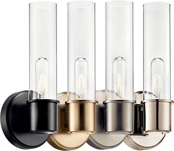 Kichler Aviv 1-Light Wall Sconce, Modern Light with Clear Glass in Brushed Nickel, for Bedroom, Laundry Room, Kitchen or Hallway (13" x 5.5"), 52653NI