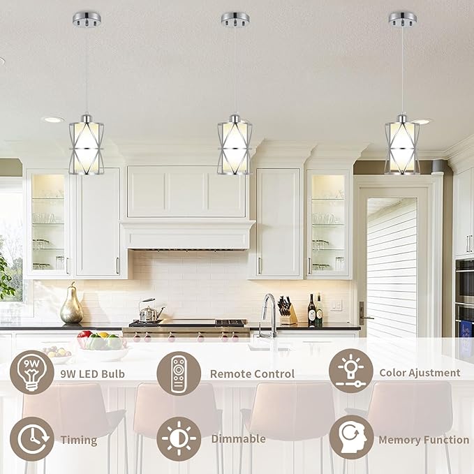 Brushed Gold Pendant Light, 7"×10" Dual-Shade Kitchen Island Lighting with Clear Glass Shade, E26 Adjustable Height 1"-61", UL Listed, for Dining Room Foyer Entryway — Bulbs Not Included