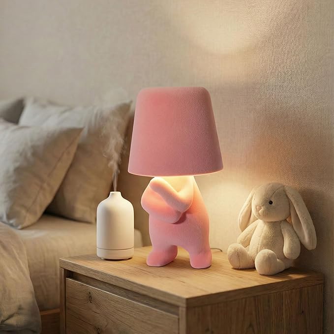 Bedside Touch Control Table Lamp, Golden Decor Thinker Statue LED Table Lamp with USB Port, 3 Way Dimmable Modern Night Light Nightstand Lamp for Home Living Room Office Shelf Decor (Pink-A)