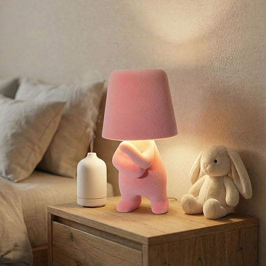 Bedside Touch Control Table Lamp, Golden Decor Thinker Statue LED Table Lamp with USB Port, 3 Way Dimmable Modern Night Light Nightstand Lamp for Home Living Room Office Shelf Decor (Pink-A)