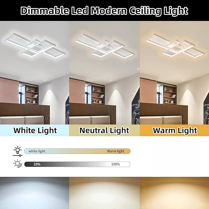 Modern Dimmable LED Ceiling Light Fixture,With remote control 3 Color Selectable Flush Mount Ceiling Lamp Ceiling Lights for sitting room Kitchen Bedroom Hallway Porch (White,31.5*17.7*3.5 IN)