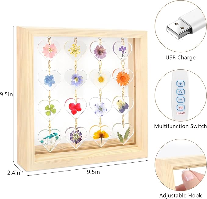 SMUK Resin Dried Flower LED Aesthetic Desk Lamp, Unique 3 Way Dimmable Natural Pressed Flower Table Lamp with Wooden Frame for Desk, Table, Nightstand, Bedroom, Living Room, Office