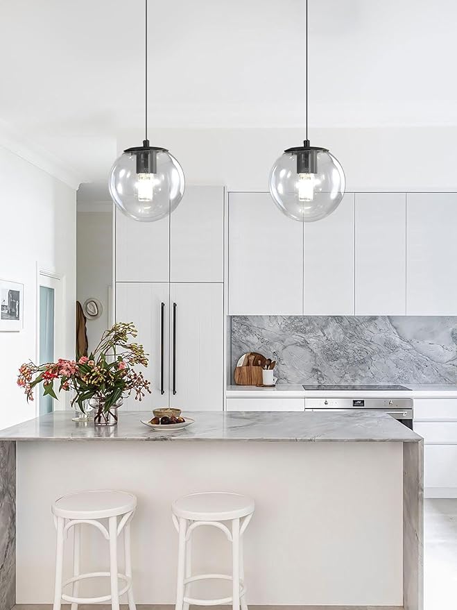 ykolupty Globe Pendant Light Black Pendant Light Fixtures with Clear Glass 1-Light Hanging Lights for Kitchen Dining Room Bathroom Bedroom Hallway