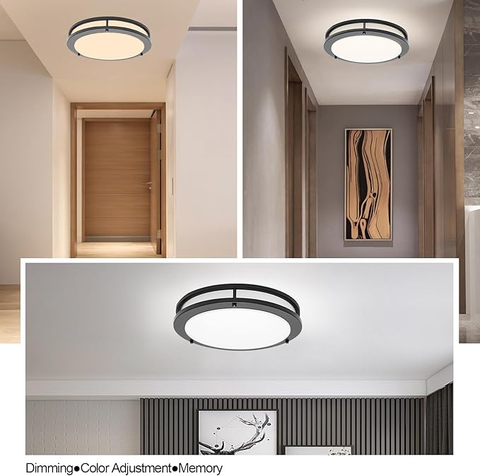 OOWOLF 13.01inch LED Flush Mount Ceiling Light Fixture Remote Dimmable Brushed Nickel, Easy Install LED Ceiling Lamp Without Flicker, Super Bright 36W 3600LM Warm to White Light 2700K to 6500K 2-Pack