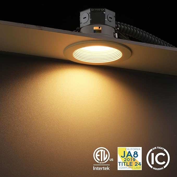 TORCHSTAR 8-Pack 5CCT 4 Inch LED Integrated Canless LED Recessed Lighting with J-Box, Anti-Glare Deep Baffle, CRI90 Dimmable Ceiling Downlight, ETL Air Tight IC Rated, 2700K3000K3500K4000K5000K