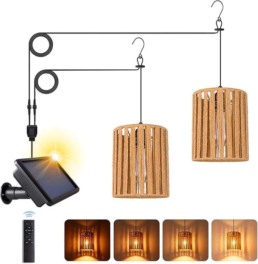 Solar Chandelier Outdoor, Waterproof Hanging Solar Lights with Remote Control, Auto On/Off for Garden, Gazebo, Pergola, Patio, Porch, Balcony(Cilinder-Shaped)