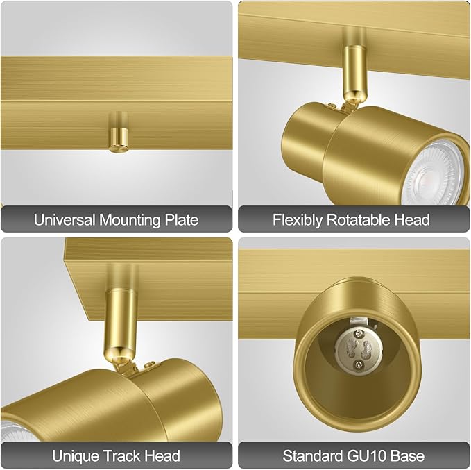 Plug-in Track Lighting LED, Track Light Fixtures Ceiling Kit, 15.7" Gold 3 Way Wall Lights for Kitchen, Plug in Ceiling Light with 14.8ft Power Cord,Rotatable Spotlight for Hallway(GU10 Base,No Bulb)
