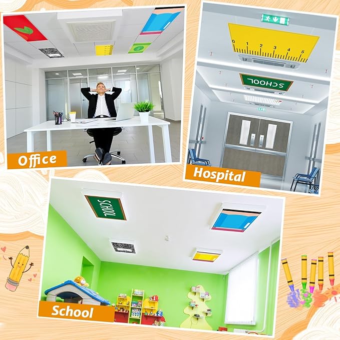 8 Pcs Fluorescent Light Covers with 80 Magnets Decorative for Classroom Ceiling Lights 4 x 2 Feet Magnetic Light Cover Filter Easy Install for Office Hospital Drop Home Ceiling Supplies (Study topics)