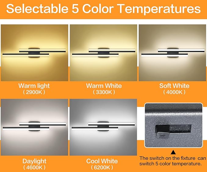 PRESDE 32 Inch LED Vanity Light Black Bathroom Light Fixtures Over Mirror Modern Bath Lighting Bar 5CCT