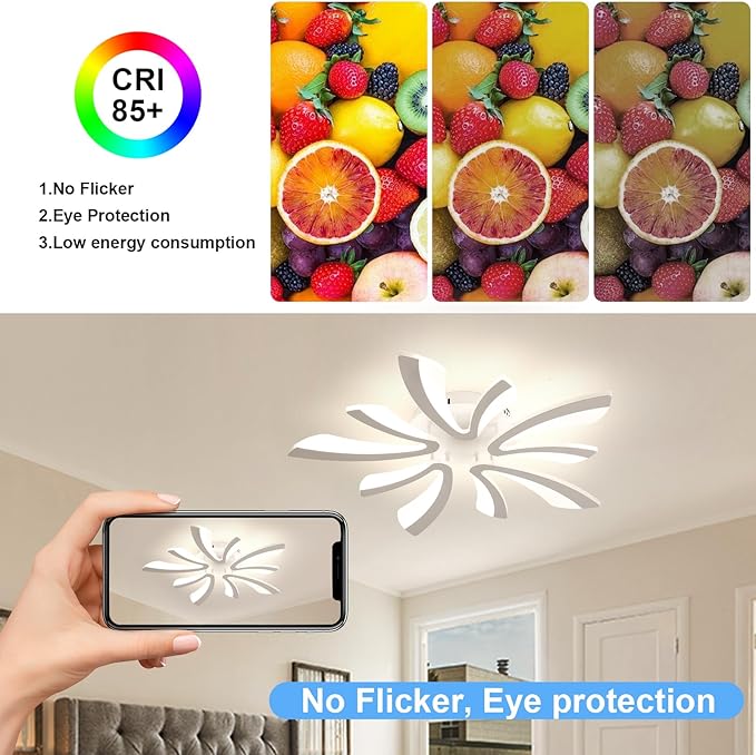 DELIPOP Modern Ceiling Light, 26.7'' Dimmable White Acrylic V-Shaped LED Flush Mount Ceiling Light, 3000K-6500K with Remote Control for Living Room Bedroom Dining Room