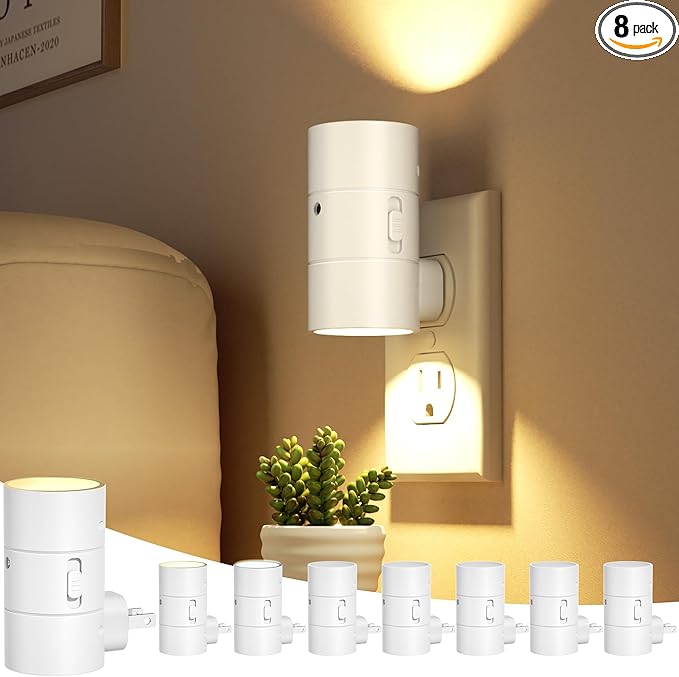 JOFIOS Night Lights Plug Into Wall,3 Color Temperatures LED Night Light Plug in,Dusk to Dawn Sensor,0-100LM Adjustable Brightness,Dimmable Night Lights for Hallway Bathroom Stair Bedroom,White,8 Pack
