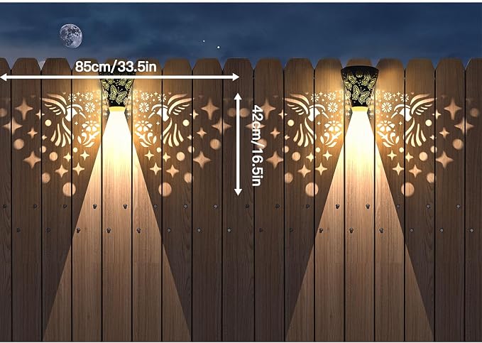 2 Pack Solar Fence Lights Outdoor Wall lihgts Decorations Metal Solar Deck Lights Waterproof LED Solar Powered Step Lights Warm White Light Decorative Lighting for Garden, Front Door, Backyard (metal)