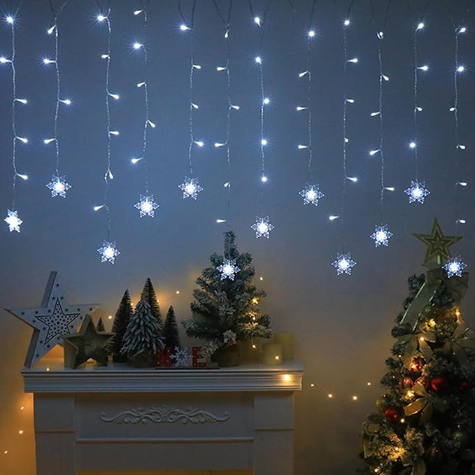 Christmas Snowflakes LED Curtain String Lights 11.5ft/3.5M 96LED Christmas Window Curtain Light Plug in String Light for Xmas Decor,Indoor and Outdoor,Birthday Party,Wedding, Bedroom Patio