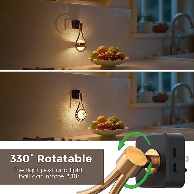L LOHAS LED Night Lights Plug Into Wall: 2 Pack Star Projector RGB Night Light with 10 Color Change, Dusk to Dawn Sensor, 330°Rotating Globe Night Light for Bedroom, Hallway, Home Decor, Gaming Room