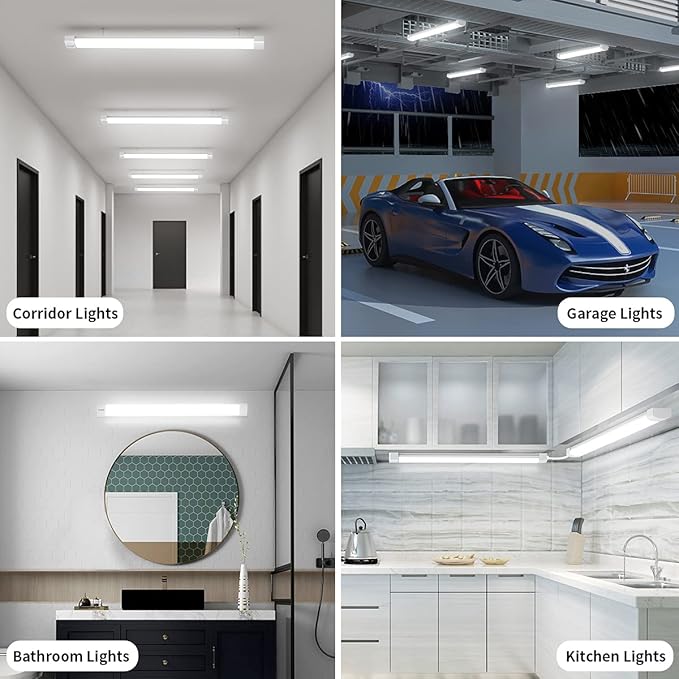 Airand Utility LED Shop Light Fixture 2PCS 4FT Linkable Plug in LED Tube Light for Kitchen Bathroom Garage Basement Office, Long LED Shoplight, Corded Electric with ON/Off Switch, IP66 Waterproofing