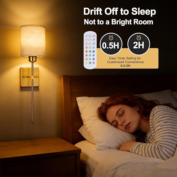 Battery Operated Wall Sconce Set of 2, Wireless Wall Lights with Remote 5300mAh Rechargeable Dimmable Bulb, 12 Colors Wireless Wall Sconces for Bedroom Living Room Hallway Decor