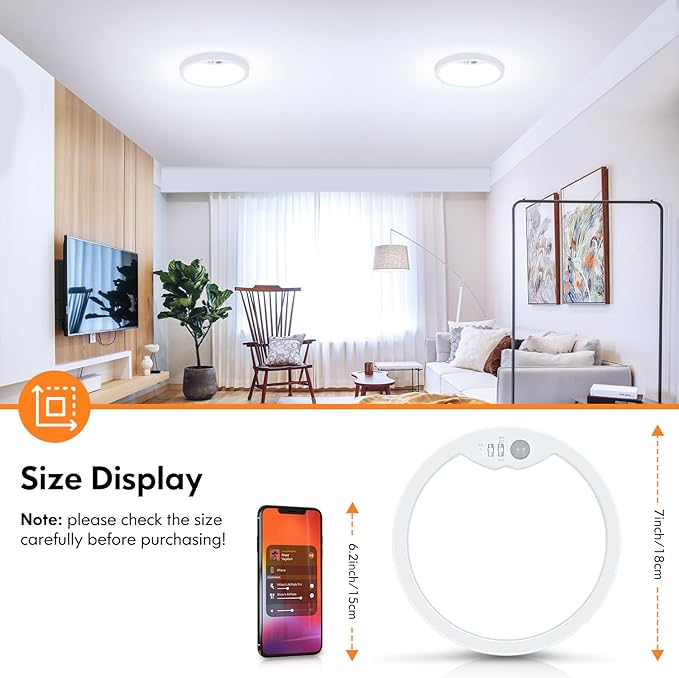 Brightever 7 Inch Motion Sensor Ceiling Light Wired, 15W 1500LM Close to Ceiling Light Fixture, Ultra Slim 0.67Inch, 2700K-6500K Adjustable Motion Sensor Light Indoor for Laundry, Garage, Stairs 1Pack