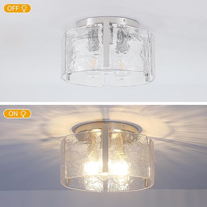 15'' Modern Brushed Nickel Semi Flush Mount Ceiling Light, Hallway Light Fixtures, 3-Light Glass Ceiling Lights for Entryway Kitchen Dining Room Foyer Bedroom Laundry Room Bathroom Lighting Fixtures